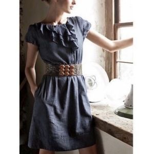 Anthropologie Maeve Denim Ruffle Plain And Fancy Dress